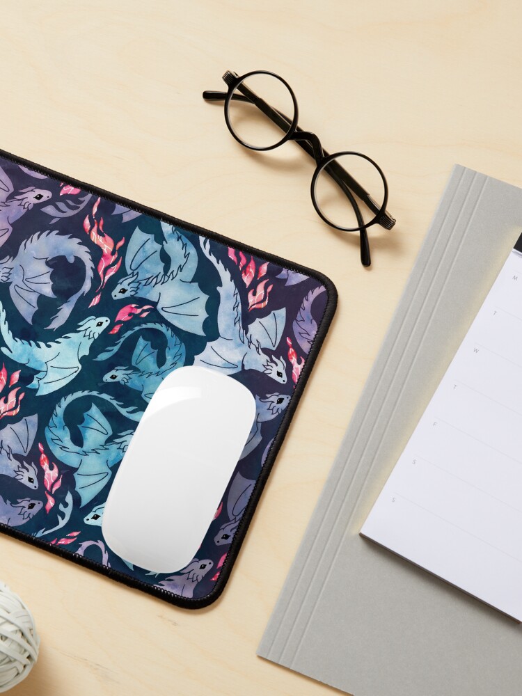 Thumbnail 3 of 5, Mouse Pad, Dragon fire dark turquoise and purple designed and sold by adenaJ.
