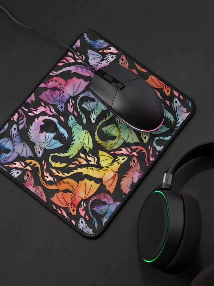 Thumbnail 4 of 5, Mouse Pad, Dragon fire dark rainbow designed and sold by adenaJ.
