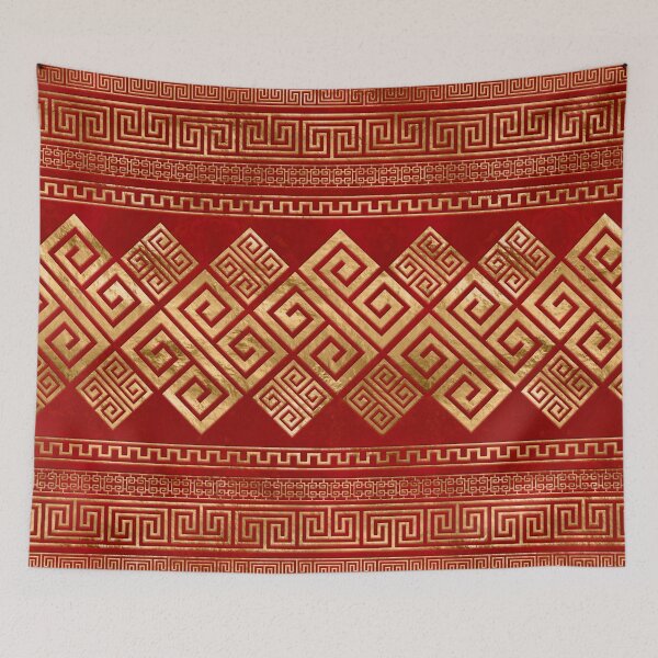 Item preview, Greek Meander - Greek Key - Gold on Red #1 designed and sold by k9printart.