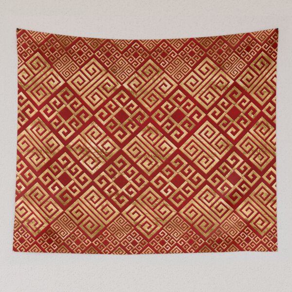 Item preview, Greek Meander - Greek Key - Gold on Red #3 designed and sold by k9printart.