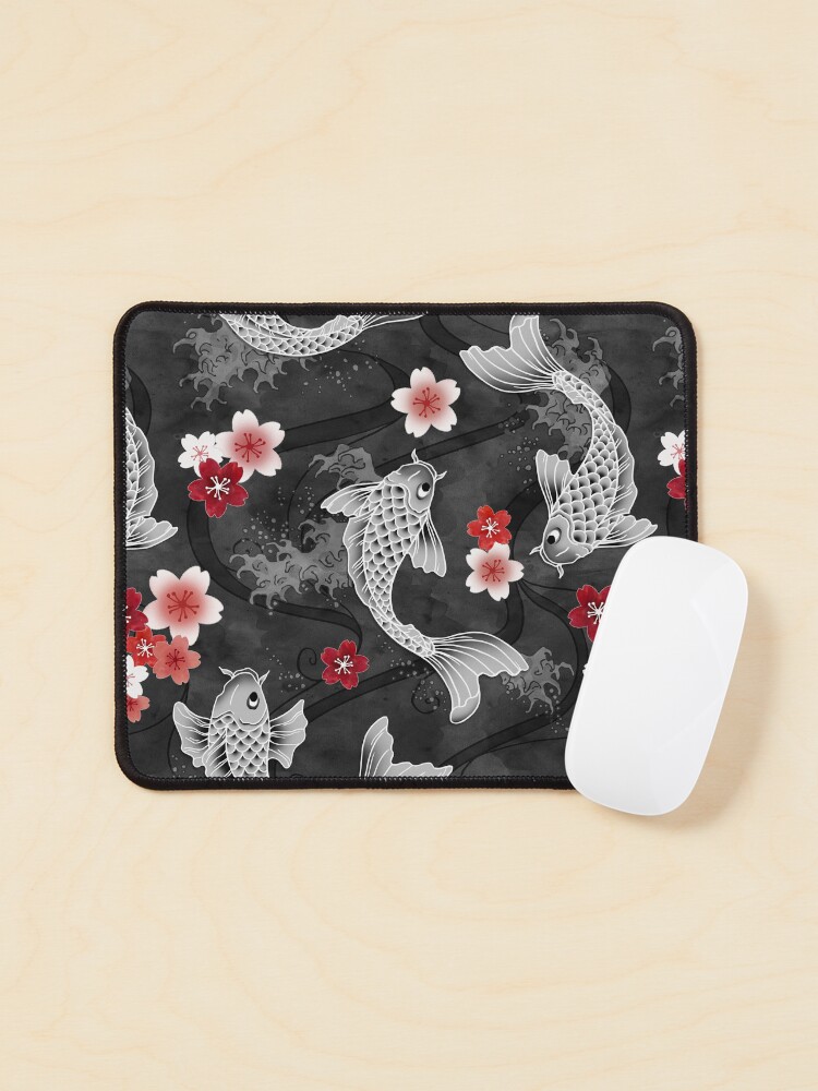 Thumbnail 1 of 5, Mouse Pad, Koi sakura blossom in black designed and sold by adenaJ.