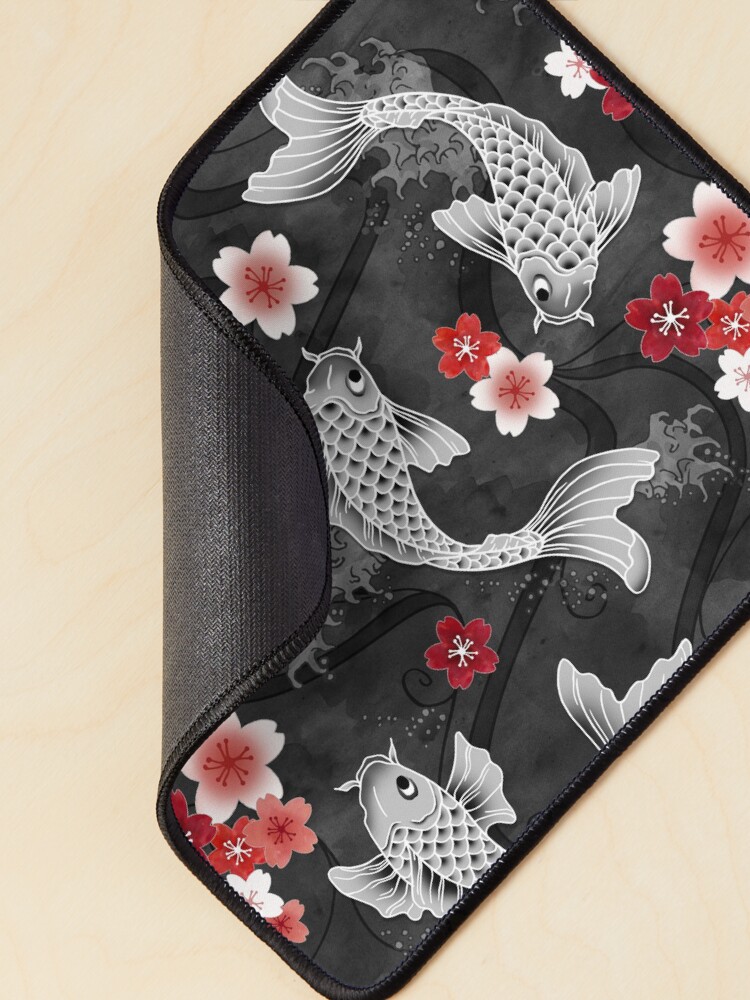 Thumbnail 2 of 5, Mouse Pad, Koi sakura blossom in black designed and sold by adenaJ.
