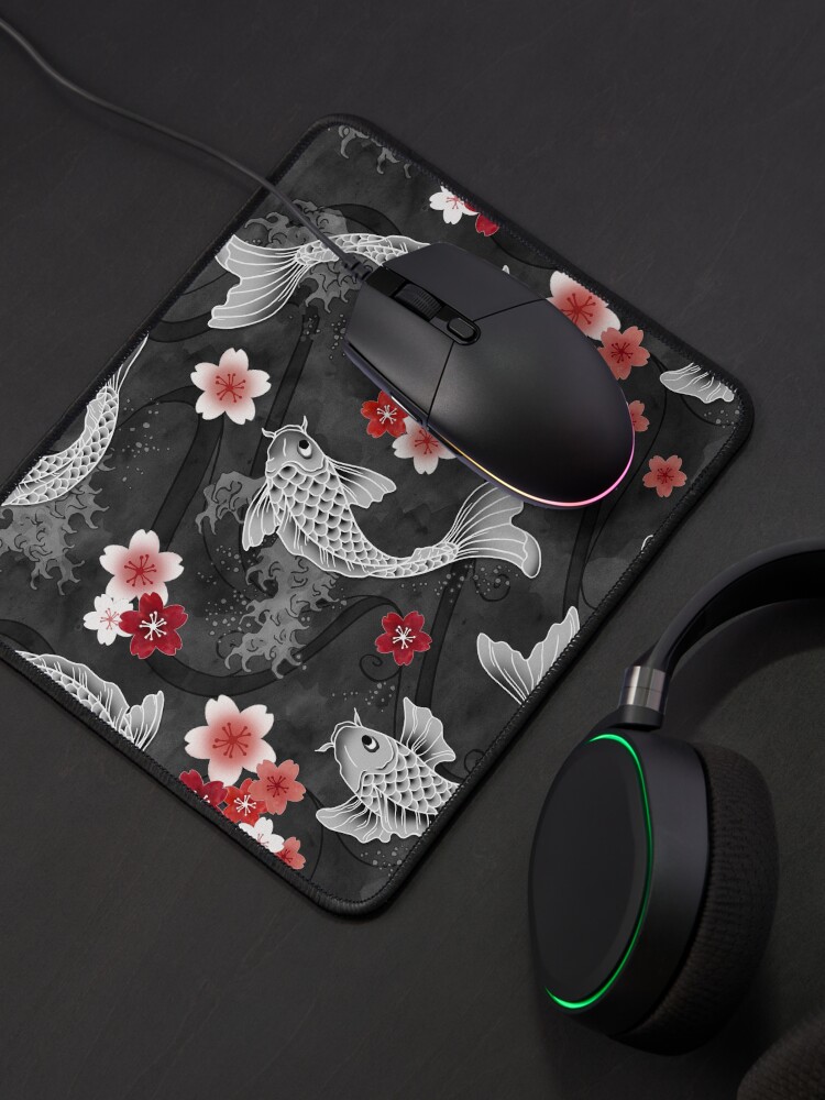 Thumbnail 4 of 5, Mouse Pad, Koi sakura blossom in black designed and sold by adenaJ.