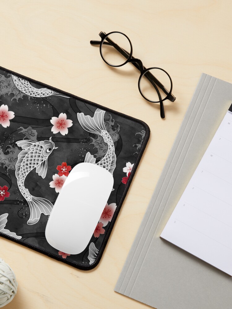 Thumbnail 3 of 5, Mouse Pad, Koi sakura blossom in black designed and sold by adenaJ.