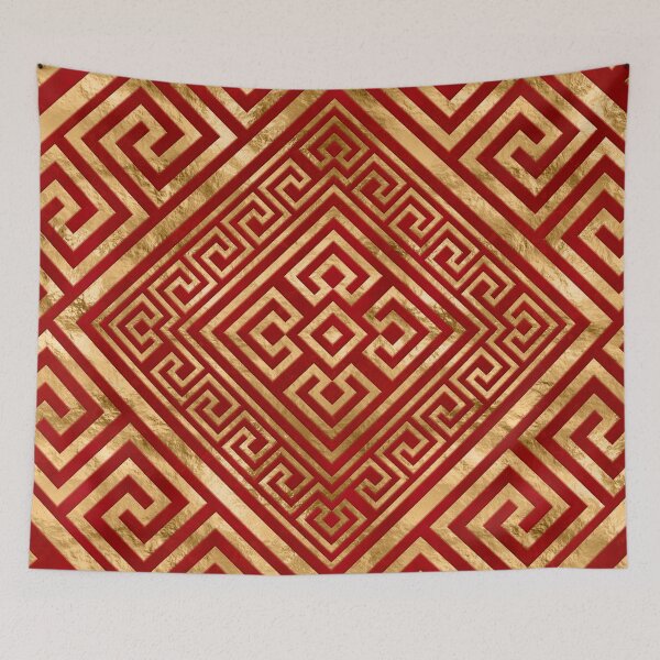 Item preview, Greek Meander - Greek Key - Gold on Red #6 designed and sold by k9printart.