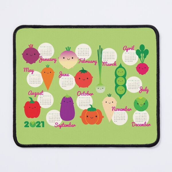 5 A Day Kawaii Vegetables 2021 Calendar Mouse Pad