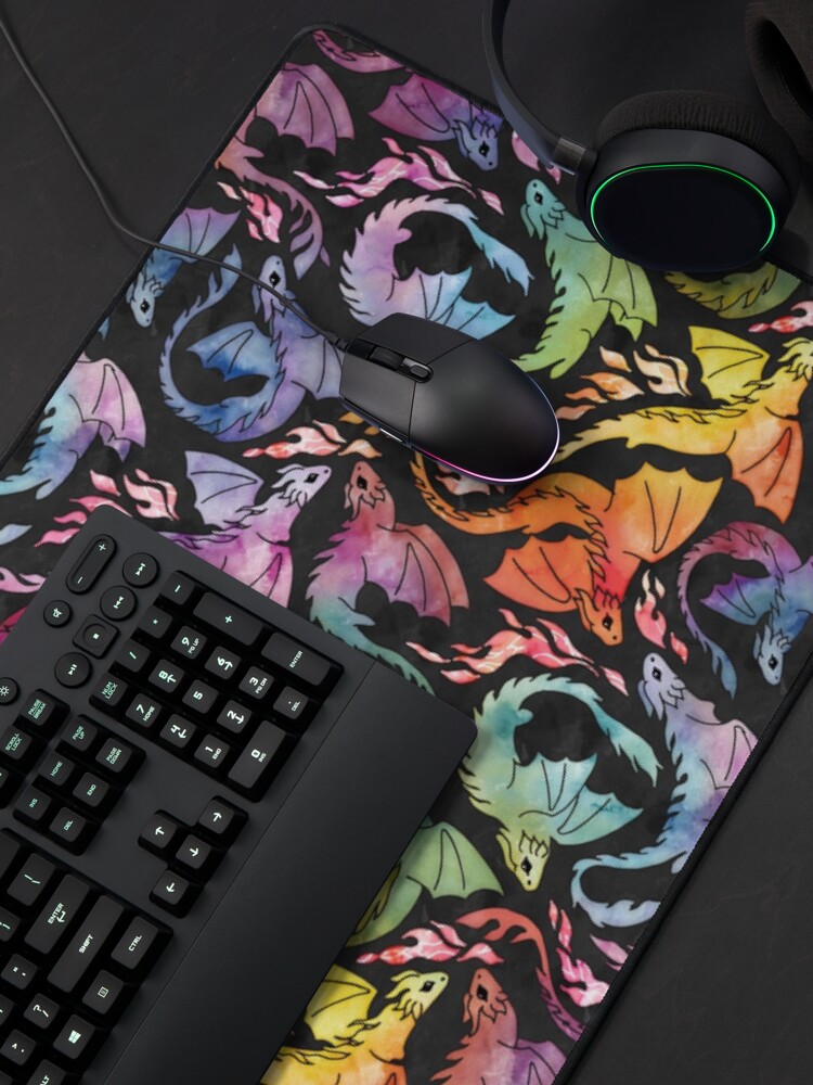 Thumbnail 4 of 5, Mouse Pad, Dragon fire dark rainbow designed and sold by adenaJ.