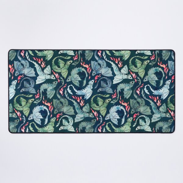 Dragon fire dark blue & green Desk Mat