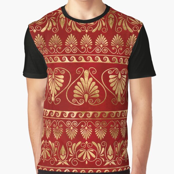 Artikel-Vorschau von Griechischer Mäander - Griechisches Ornament - Gold auf Rot #10, designt und verkauft von k9printart.