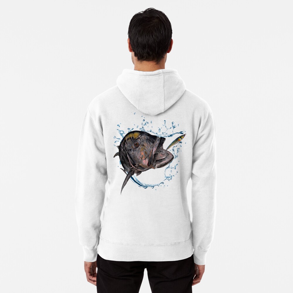 Trout Bum Fishing Rod & Reel Pullover Hoodie Medium Black