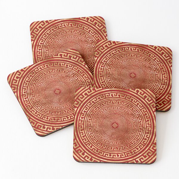Item preview, Round Greek Meander Ornament - Gold on Red designed and sold by k9printart.
