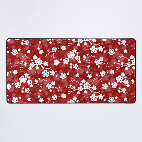 Red and white cherry blossom pattern Desk Mat