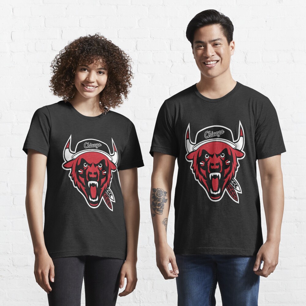 Chicago Sports Teams Bears Bulls Blackhawks Logo Mashup T shirt L