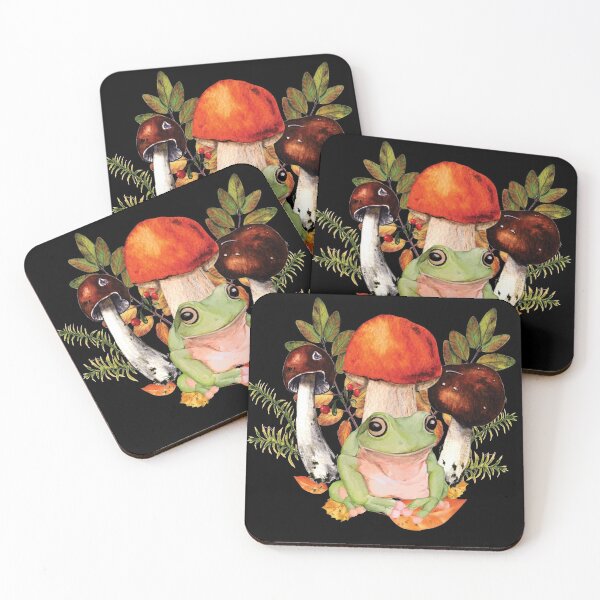 Item preview, Watercolor Frog Mushrooms Leaves in Autumn designed and sold by Rhu Creations.