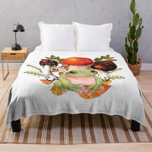 Item preview, Watercolor Frog Mushrooms Leaves in Autumn designed and sold by Rhu Creations.