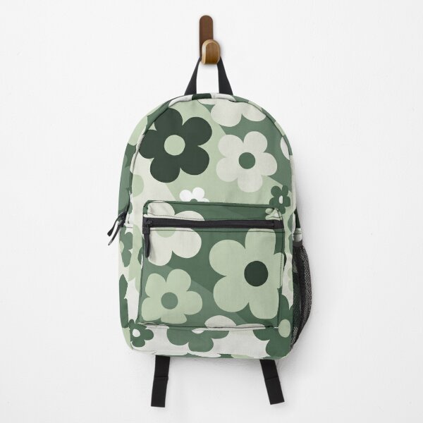 Retro Indie Aesthetic Sage Green Daisy Drawing Flower Print Backpack