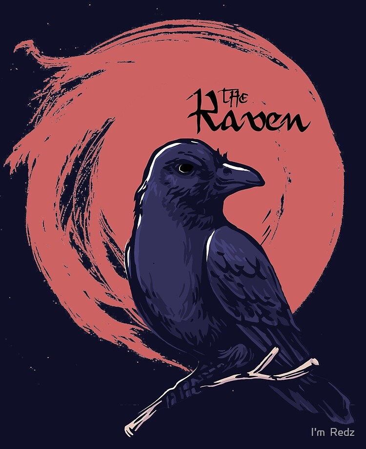 : Gothic Raven Red Moon Black Crow T-Shirt : Clothing