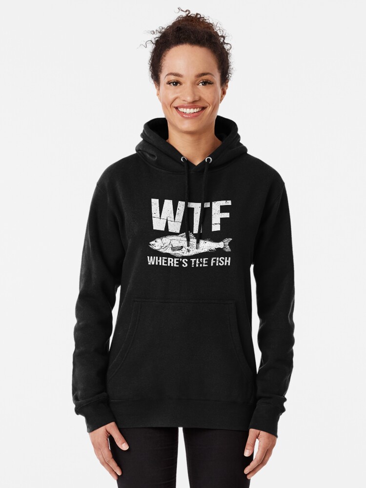 Mens Fishing Wtf Wheres The Fish Fisherman Bass Dad Zip Up Hoodie Back  Print