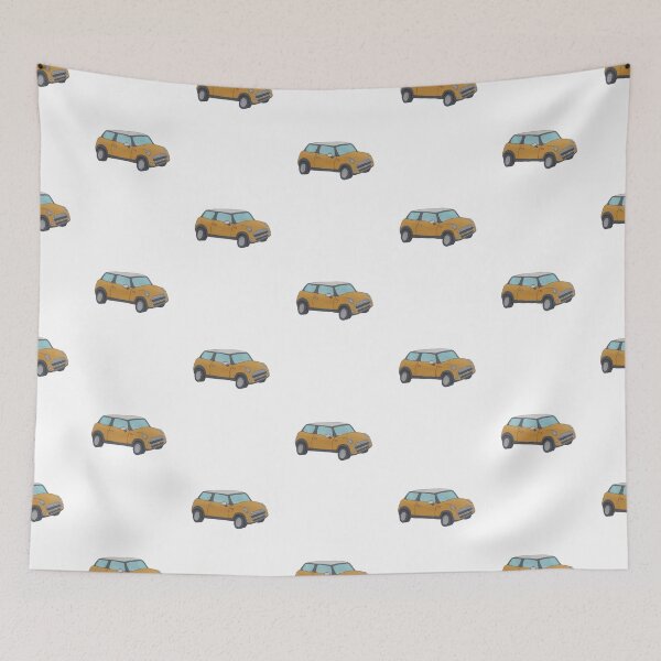 Item preview, yellow hand drawn cartoon mini cooper designed and sold by -Lily-Anne-.