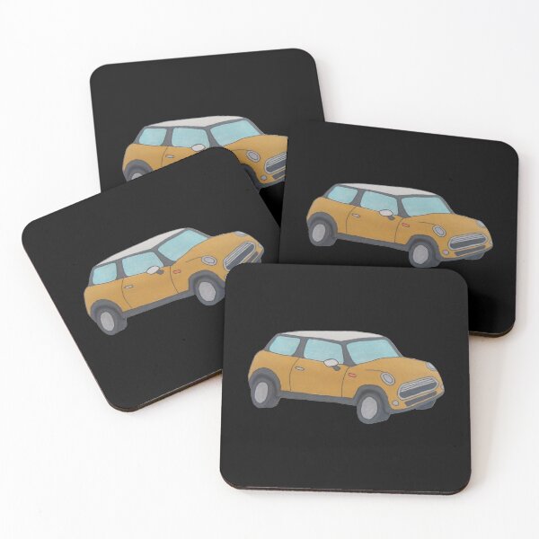 Item preview, Copy of yellow hand drawn cartoon mini cooper (black background)  designed and sold by -Lily-Anne-.