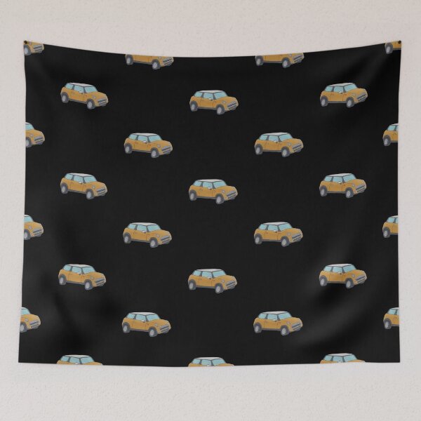 Item preview, Copy of yellow hand drawn cartoon mini cooper (black background)  designed and sold by -Lily-Anne-.