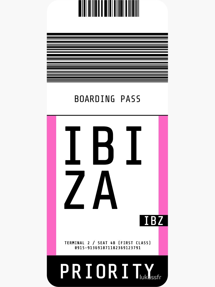 Thumbnail 3 of 3, Sticker, Ibiza Boarding Pass IBZ (Pink) designed and sold by lukassfr.