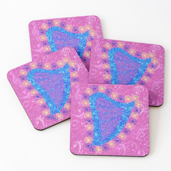 Item preview, Colourful Sparkly harp with flowers and a background of music notes designed and sold by Only1helen.