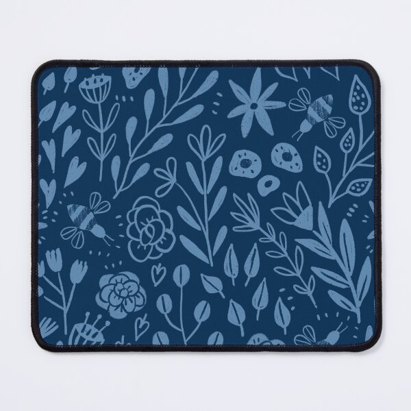 Item preview, Dark Navy flowers and bees pattern designed and sold by kostolom3000.