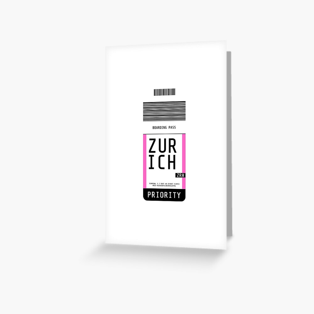 "Zurich Boarding Pass ZRH (Pink)" Greeting Card by lukassfr Redbubble