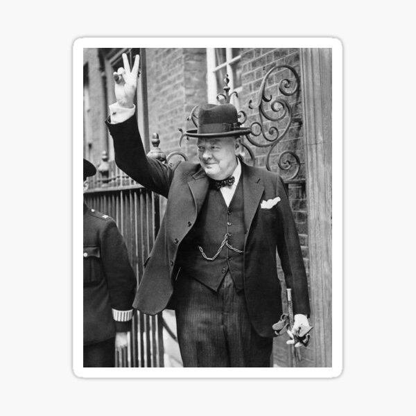 CHURCHILL. British prime minister, V sign, Victory, 1943, WWII. Sticker