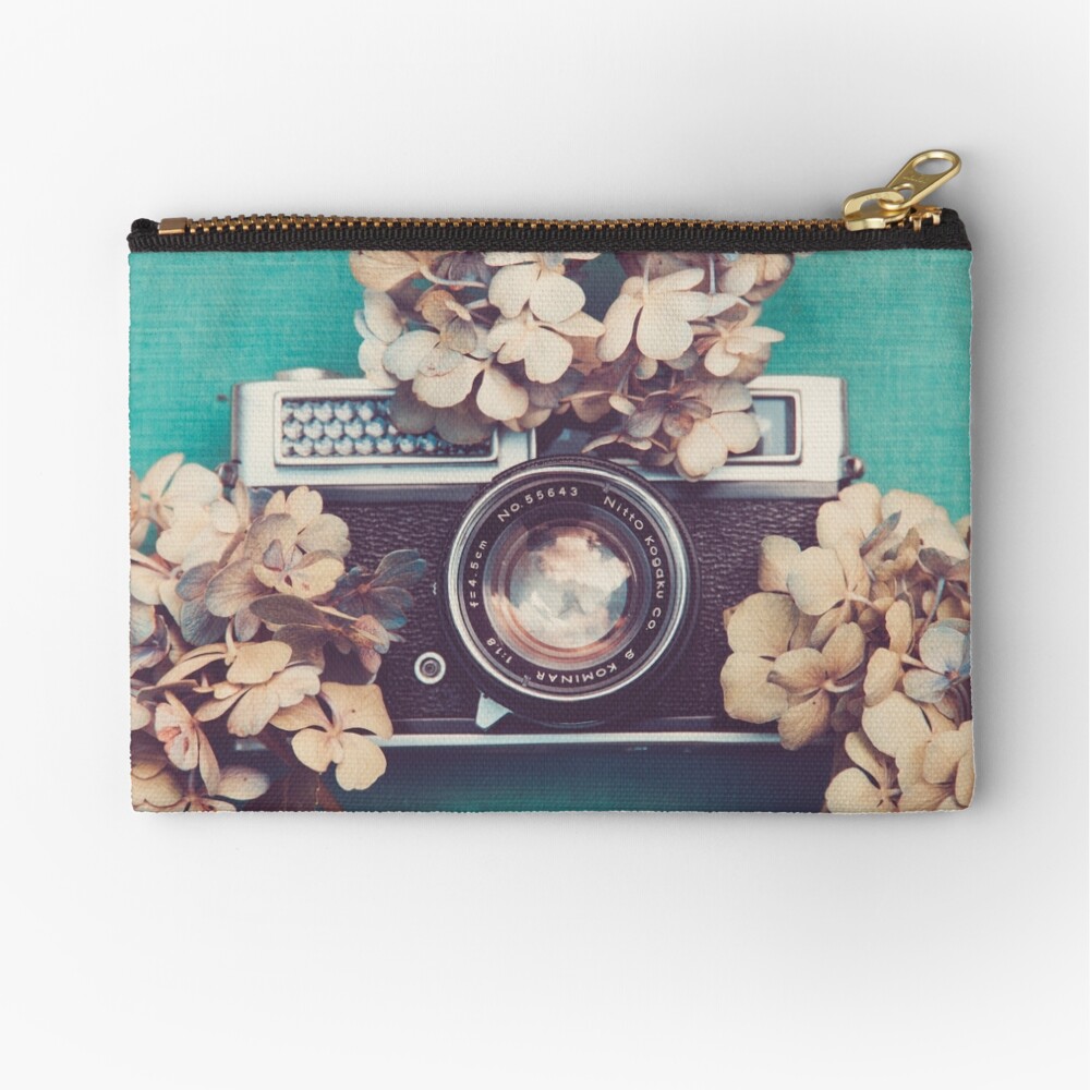 Camera & Hydrangea Zipper Pouch