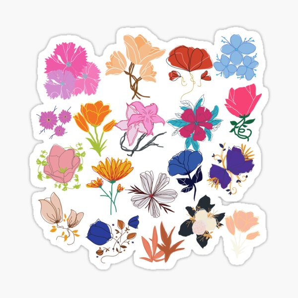 Artikel-Vorschau von Stickerpaket Skizzenhafte Blumen, designt und verkauft von Amine-Creation.