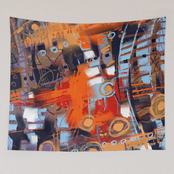 Item preview, Cute orange robot digital abstract painting designed and sold by Mikko Tyllinen.