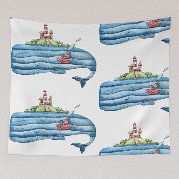Item preview, Whale - cute friendly whale with island and boat designed and sold by Haveonelikethis.