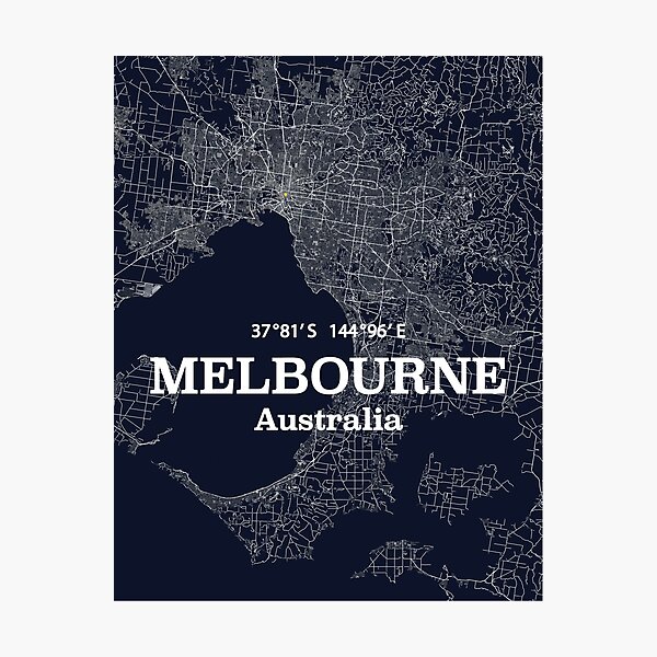 Aperçu de l'œuvre Carte de Melbourne Australie créée et vendue par HouseOfBert.