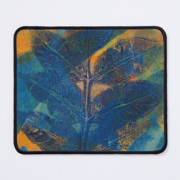 Item preview, Botanical monoprint of real leaves in beautiful blues and orange, Series of two designed and sold by AliSullivanArt.