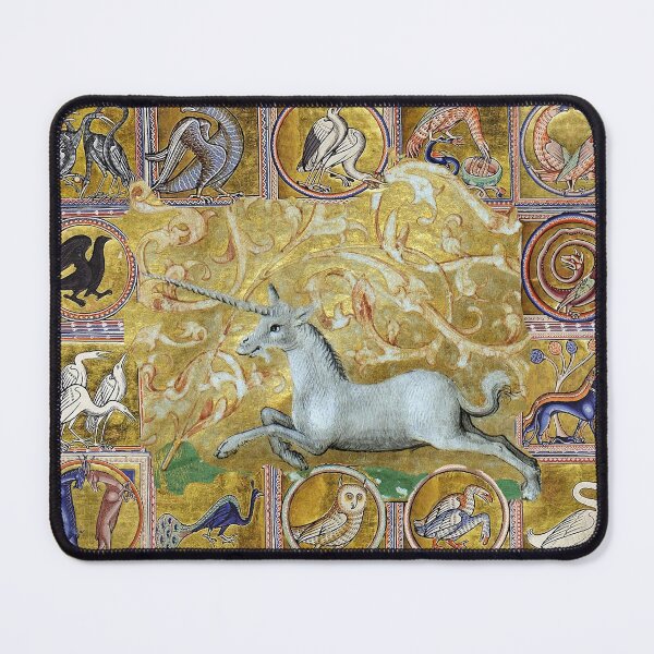 Item preview, UNCORN AND MEDIEVAL BESTIARY, FANTASTIC ANIMALS IN GOLD RED BLUE COLORS designed and sold by BulganLumini.