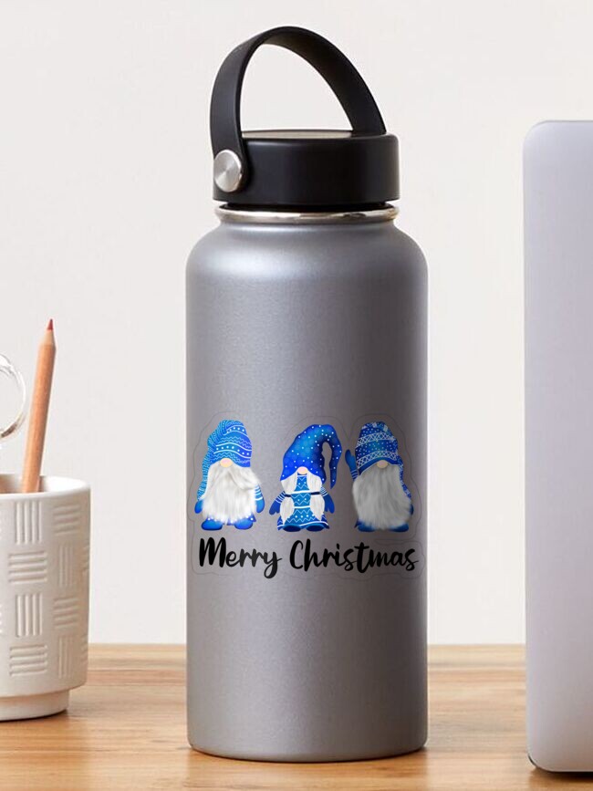 Aluminium Kids Water Bottle - Blue Christmas Gnome - Arenei Printshop