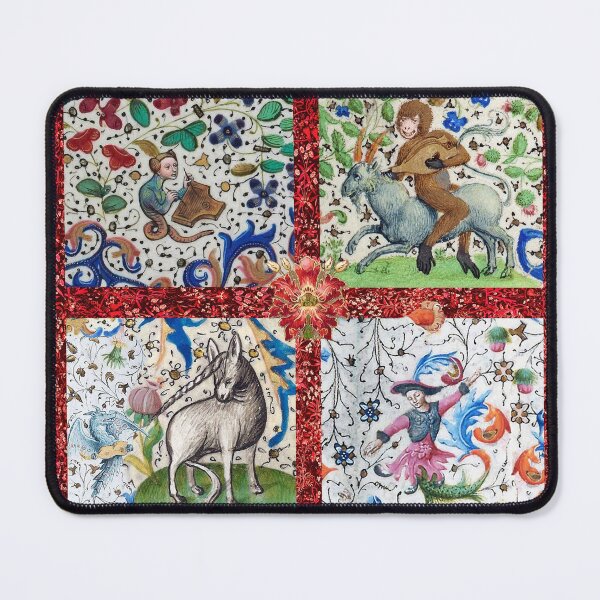 Item preview, UNICORN AND MEDIEVAL BESTIARY PLAYING MUSICAL INSTRUMENTS AMONG FLOWERS AND FRUITS designed and sold by BulganLumini.