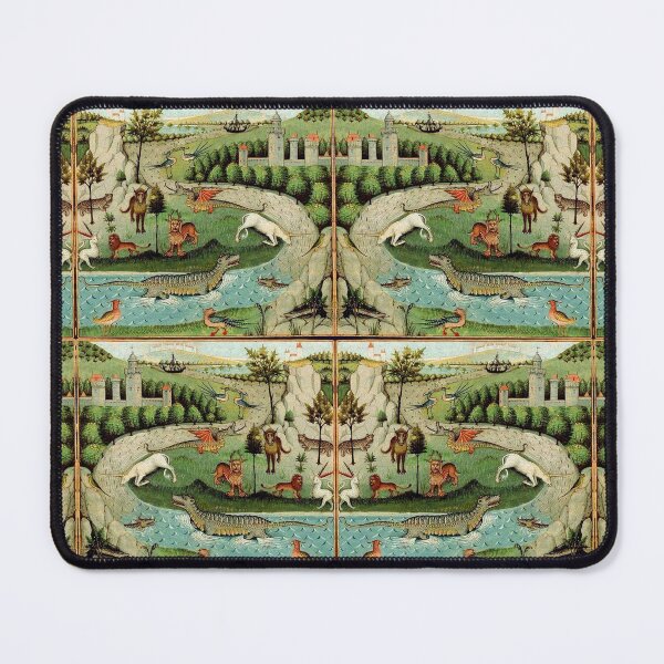 Item preview, MEDIEVAL BESTIARY UNICORN,LION,DRAGON,LEOPARD,WILD GOATS IN GREEN LANDSCAPE designed and sold by BulganLumini.