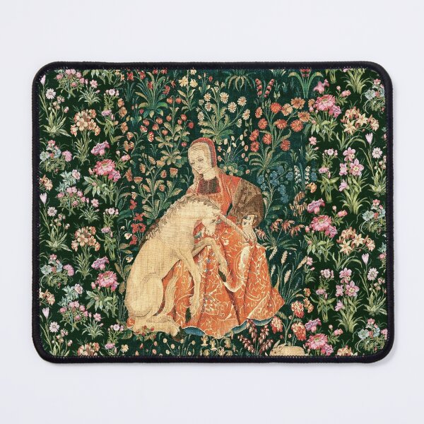 Item preview, LADY AND UNICORN AMONG FLOWERS ,HARES,Red Green Floral designed and sold by BulganLumini.