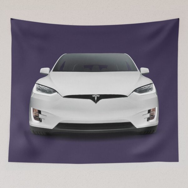 Item preview, White 2017 Tesla Model X luxury SUV electric car front art photo print designed and sold by MaximImages .com Exquisite Arts.