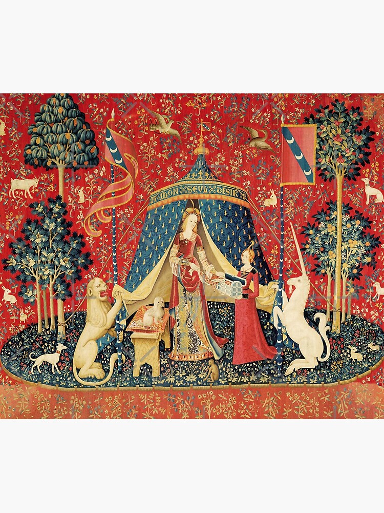 LADY AND UNICORN DESIRE ,Lion,Fantasy Flowers,Animals,Red Green Floral by BulganLumini