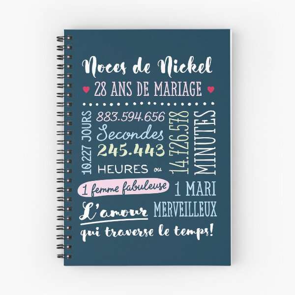 Item preview, Cadeau 28 ans de mariage pour couple - Noces de Nickel designed and sold by betternotes.