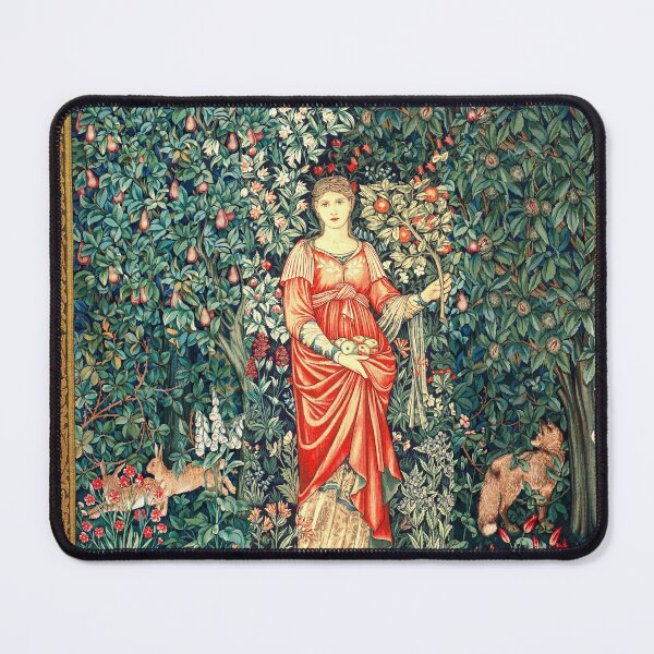 Item preview, POMONA GODDESS OF ABUNDANCE HOLDING FRUITS IN GREENERY, FOREST ANIMALS Fox,Hares Red Blue Green Floral designed and sold by BulganLumini.