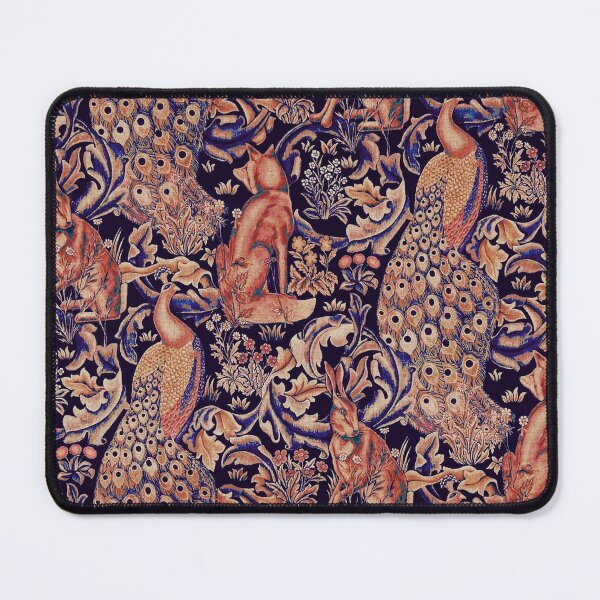 RED BLUE FOREST ANIMALS ,PEACOCKS, FOX AND HARE  Mouse Pad
