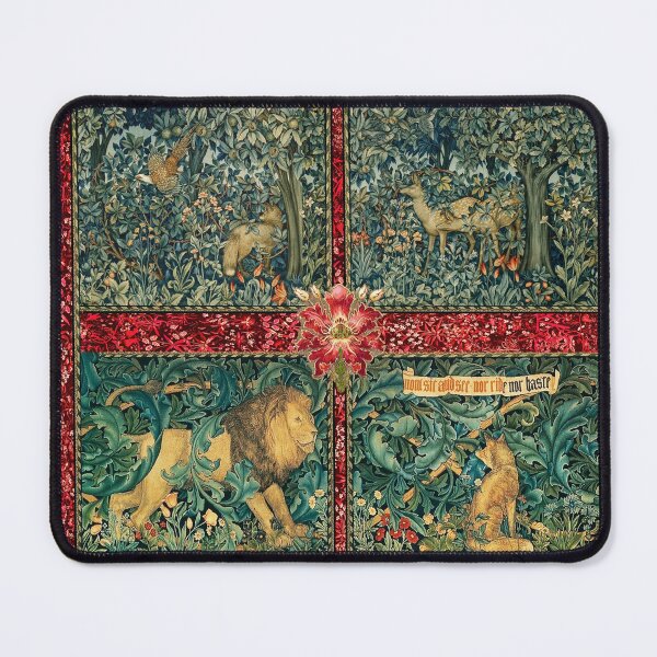 Item preview, GREENERY FOREST ANIMALS ,LION ,FOX,PHEASANT AND DOES Red Green Floral Tapestry designed and sold by BulganLumini.