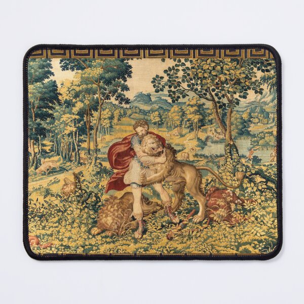 Item preview, HERCULES COMBATS WITH NEMEAN LION  AND FOX IN WOODLAND Antique Tapestry designed and sold by BulganLumini.