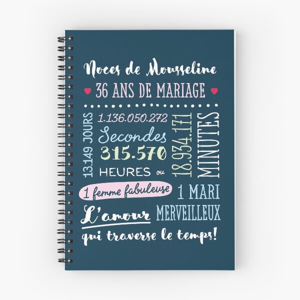 Item preview, Cadeau 36 ans de mariage pour couple - Noces de Mousseline designed and sold by betternotes.