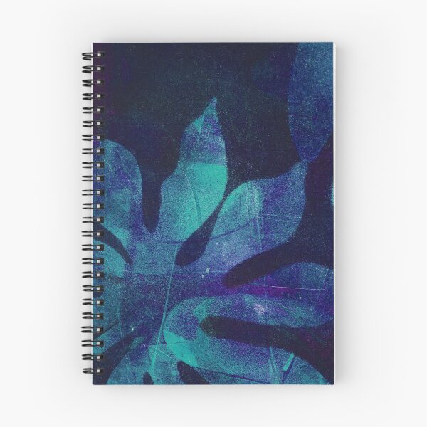 Item preview, Pop tropical! gel monoprint of Tropical palm design in shades of indigo and blue designed and sold by AliSullivanArt.
